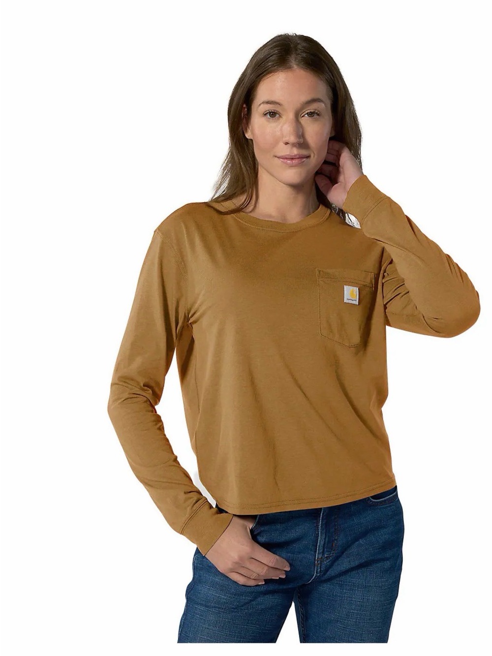 Carhartt Women's Long-Sleeve Pocket Tee in Carhartt Brown